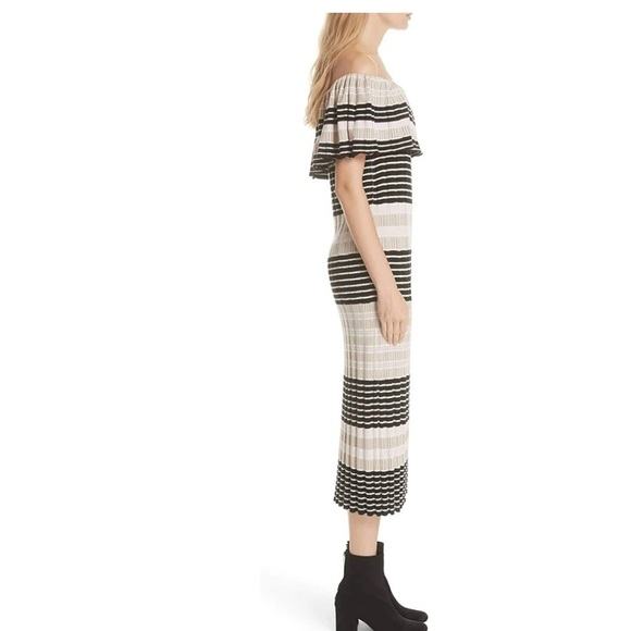 New Free People Womens Off Duty Off-Shoulder Dress, Pink black white stripe knit - Picture 3 of 10
